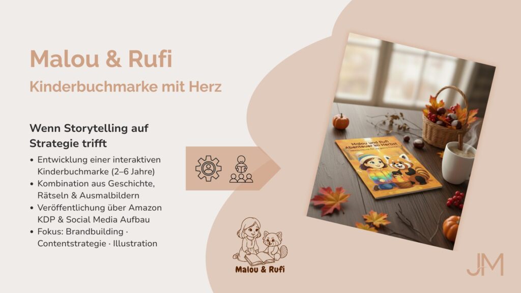 Malou & Rufi Kinderbuch – Cover-Design und Figuren in warmer Herbstoptik, liebevolle Illustration eines Mitmachbuchs für Kinder ab 2 Jahren.