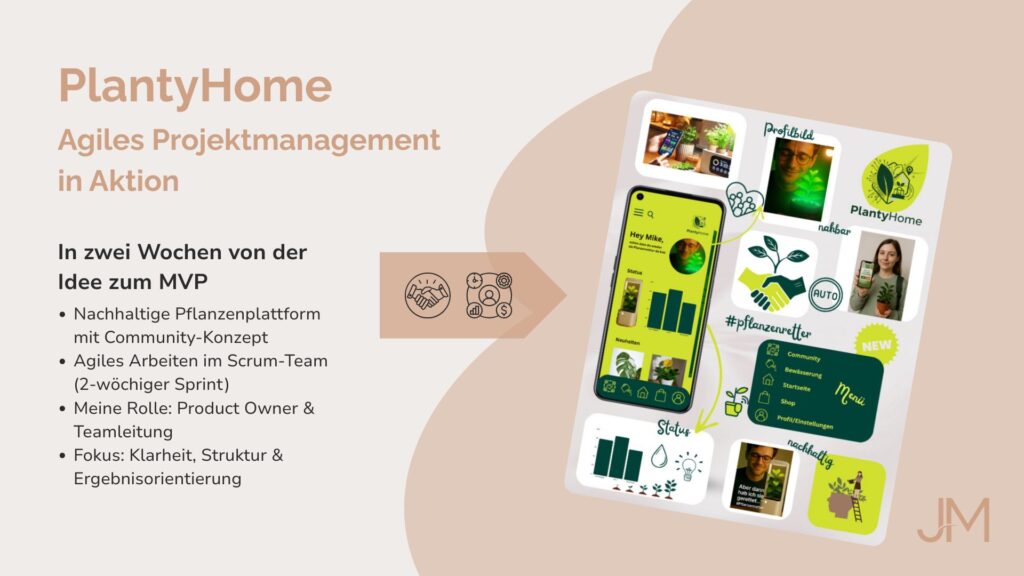 Mockup der PlantyHome-Plattform – nachhaltige Pflanzenplattform mit Community-Feature im modernen UI-Design.
