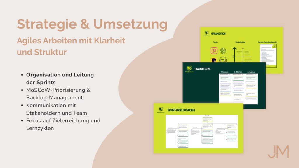 Sprintplanung im agilen Team – Miro-Board mit Aufgaben, Priorisierung und Workflows für PlantyHome.